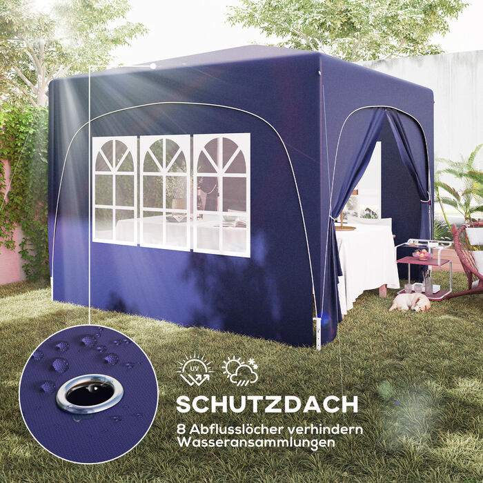 Outsunny 3x3m Gazebo, Water-Resistant, Stable, Winter-Proof, Pop-Up Folding Gazebo, UV Protection 50+, Foldable Party Tent, Garden Tent with 4 Side Walls, Bag, Garden Gazebo for Camping, Garden, Dark Blue | Aosom
