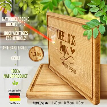 PR Print Royal Large Wooden Board with Engraving - Ash Wood, 40 x 25 x 2 cm - Favorite Dad - Personalized Cutting Board, Gifts for Dad for Birthday | Personalized Gift