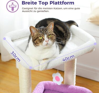 PAWZ Road Cat Tree, Multi-Tier Cat Tower with Sisal-Covered Scratching Post, Cozy Cat Condo, and Large Cat Perch for House Cats, (Purple)