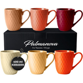 MIAMI – 6 x 400 ml – Coffee Cup Set/Mug – Modern Matte Ceramic Cup – Large Coffee Cup – Palmanova Collection (Magma)