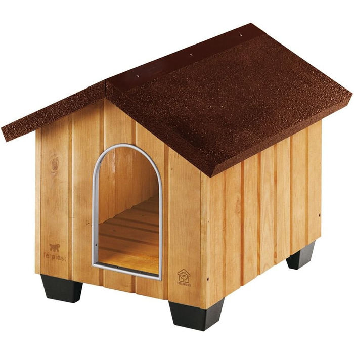 Будинок для собак Ferplast Domus SMALL з FSC-дерева, вологостійкий, з ізольованими ніжками та дверною рамою з алюмінію, 61 x 74 x 55 см