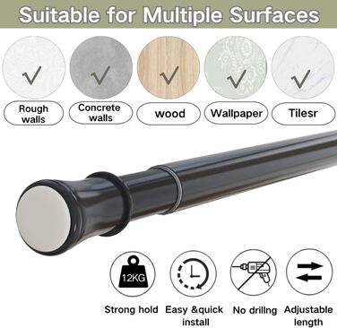 Штанга для карниза без свердління та шурупів, телескопічна, для душу та шафи, 190-410 см (діаметр 32 мм)