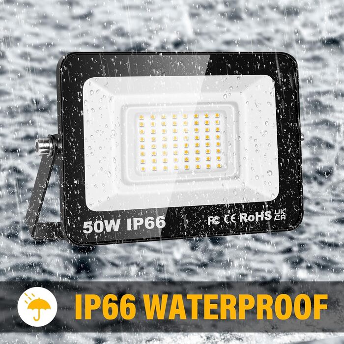 RIGIDON 2x 75W LED Floodlights Outdoor, 7500LM Outdoor Floodlight, 3000K Warm White IP66 Waterproof LED Floodlight, Outdoor Lamp for Garden, Courtyards, Garage, Hotel, Sports Field, Workshop (2 x 50W)