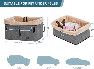 Автокрісло для собак Petsfit - сіре та зелене (M) з ременями безпеки та кишенею для зберігання