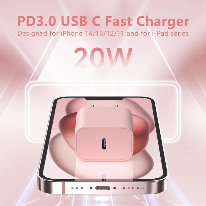 Зарядний пристрій 20W USB-C з кабелем Lightning для iPhone 14/13/12/11/X/XR/XS/Mini/SE, 2 шт. - Рожевий + Зелений