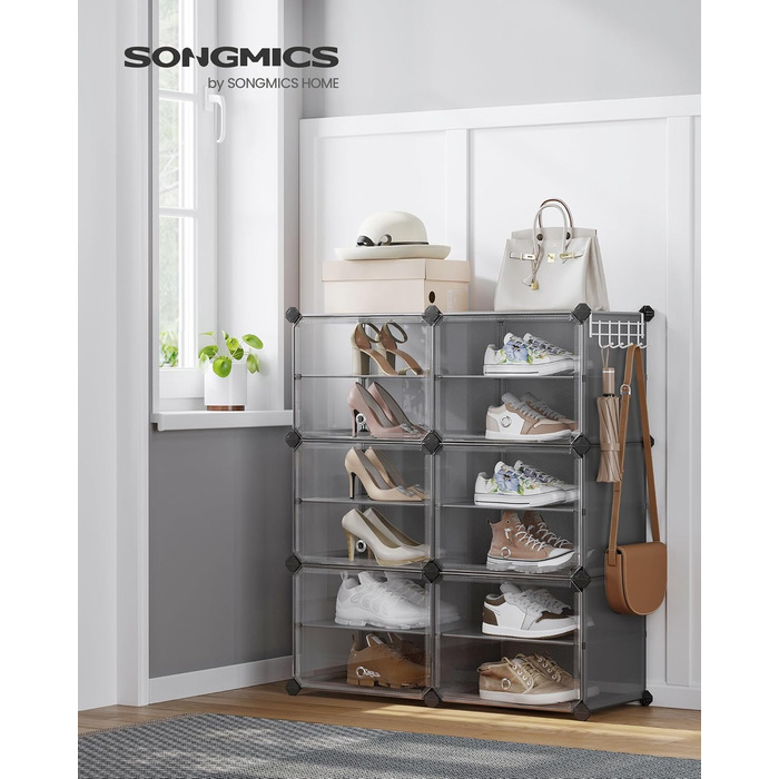 SONGMICS 10-Tier Shoe Rack, Shoe Cabinet, 30 x 40 x 30 cm per compartment, narrow, with doors, steel frame, plastic, for hallway, bedroom, entryway, LPC035B01 (6 compartments (83B x 94H cm), Slate Grey)