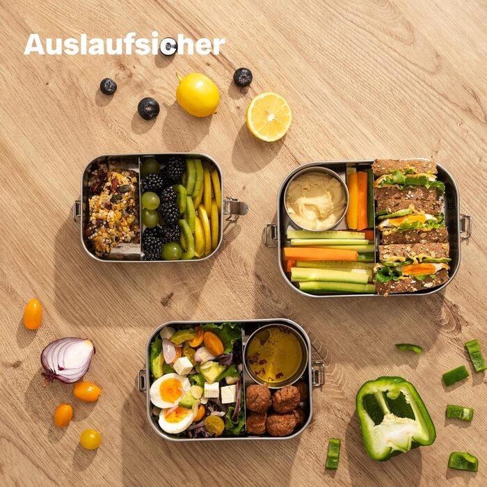 Small Stainless Steel Tins, 3-Piece Set with Lid - Leak-Proof Containers for Transporting Food, for Dips, Dressings, Nuts, Granola in Lunch Boxes