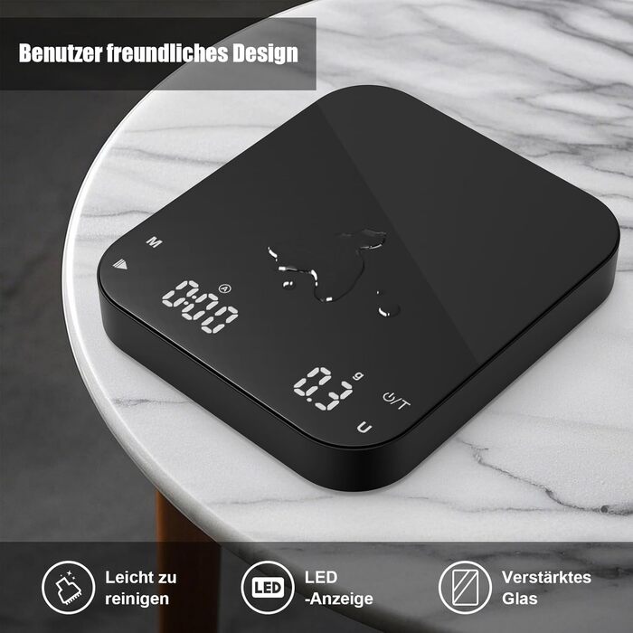 Ваги для кави Diyife з таймером, 3 кг/0,1 г, перезаряджувані, з HD LCD дисплеєм, функцією тарування, портативні, високоточні ваги для еспресо та френч-пресу, чорний M