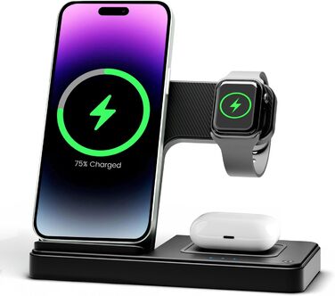 Бездротова зарядка 3-в-1 для Apple iPhone, Apple Watch, AirPods - компактна, для дому, офісу, подорожей