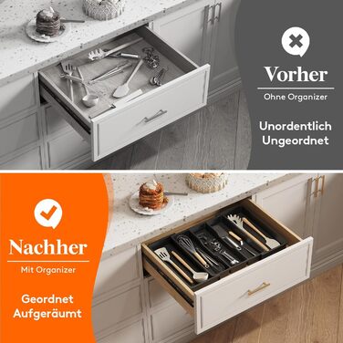 Органайзер для столових приборів Lifewit в шухляду, розширюваний 33-57 см, чорний, пластик, 38х5х38 см