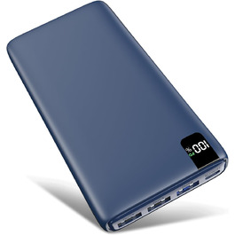 Power Bank Riapow 26800mAh з LED-дисплеєм, 4 виходи, USB-C, швидка зарядка 22.5W, блакитний