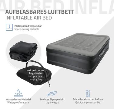 Надувна матрац для 2 осіб ML-Design 203x157x47 см з електричним насосом, сертифікат TÜV, для кемпінгу та гостей, сірий