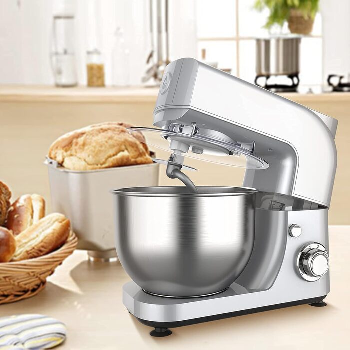 Кухонна машина-міксер з нержавіючою чашею, 6 швидкостей, для замішування тіста та збивання