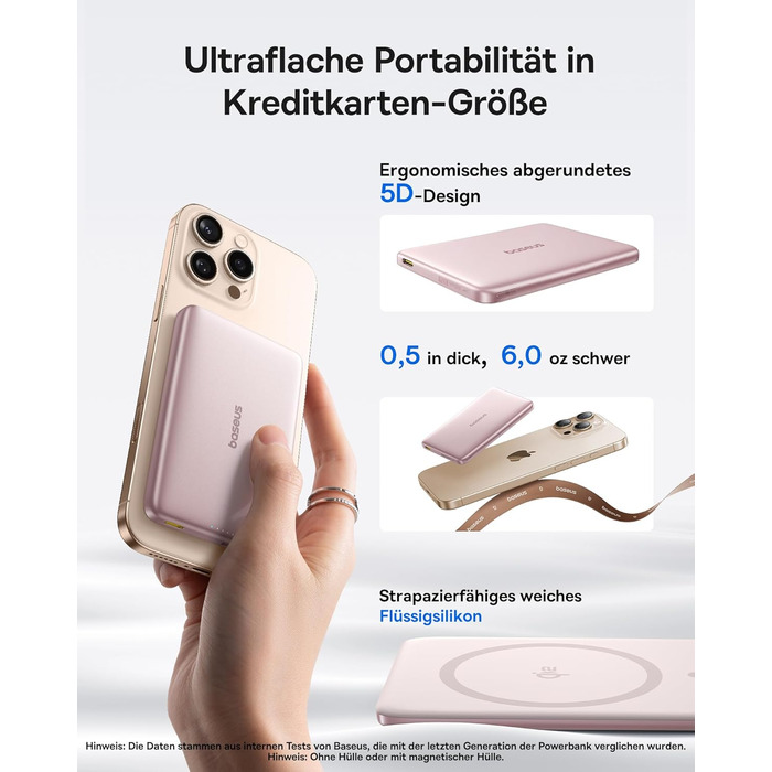 Power Bank Baseus Picogo AM41: 10000mAh, Qi2 Magsafe, 27W PD, бездротова зарядка, рожевий