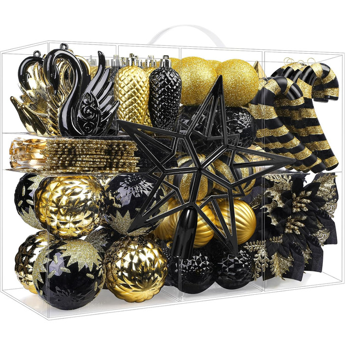 Набір прикрас для ялинки Alupssuc 128 шт. - ялинкові кулі, квіти, орнаменти, червоно-золотий, для свят, вечірок, з гачками