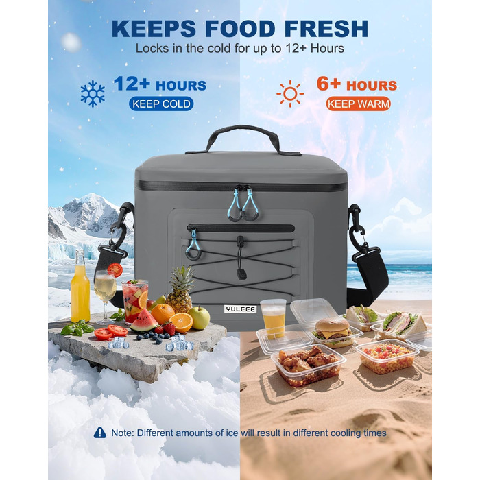 Термосумка 24L, вологостійка сумка для пікніка з витокою, ізольована сумка-ланч, портативна сумка-холодильник для пляжу, кемпінгу, офісу, сім'ї, транспортування продуктів (Сірий)