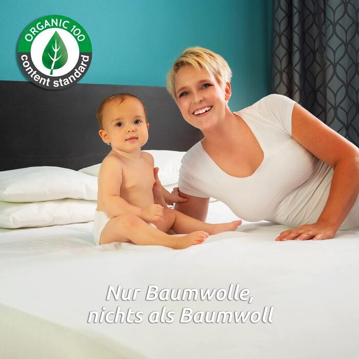 Mattress protector, organic cotton 140x200cm Molton. OCS® and Oeko-TEX® certified, 100% cotton natural fleece. Healthy and quiet mattress topper. Not water-repellent - Made in EU.