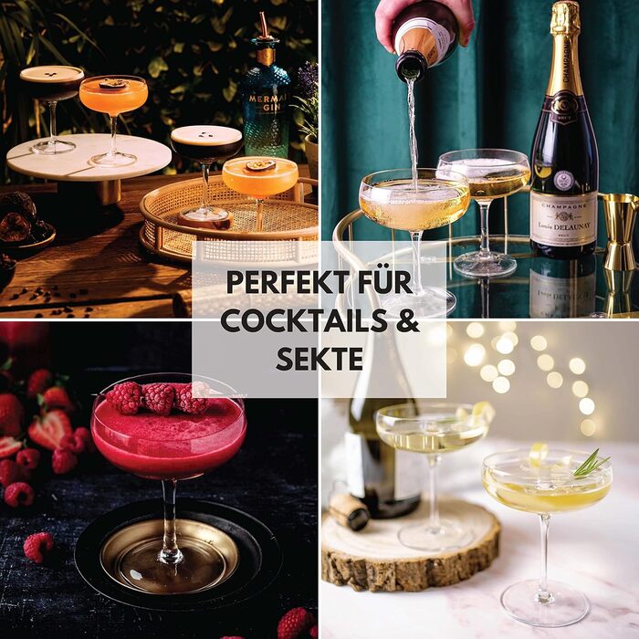 Набір келихів для мартини Vemacity Elegante Espresso Martini (4 шт.) | Келихи для коктейлів ручної роботи | Келихи для шампанського та маргарити | Прозорі келихи для мартини | Ідеальний подарунок (2 келихи + аксесуари)