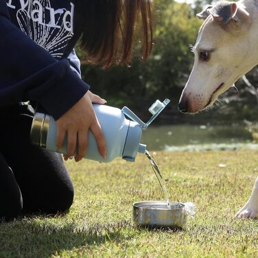GiNT Ізольована пляшка для води з нержавіючої сталі для собак та людей, туристичний набір з мисками та сумкою, не протікає, для прогулянок, походів, кемпінгу, авто (Блакитний)