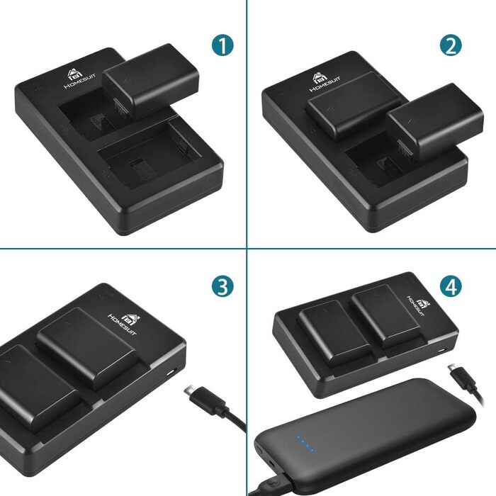 Набір акумуляторів NP-FW50 Homesuit 1300mAh 2 шт. + LED зарядний пристрій для Sony ZV-E10, A6000, A7 та ін.