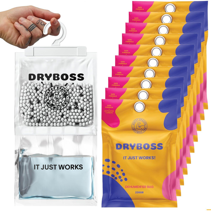 DRYBOSS Pack XL 230gr Closet Dehumidifier without Electricity | Moisture Bags with Closet Scent | Dehumidifier for Closet | Room Dehumidifier Hanging | Dehumidifier Bag Moisture Absorber (20)