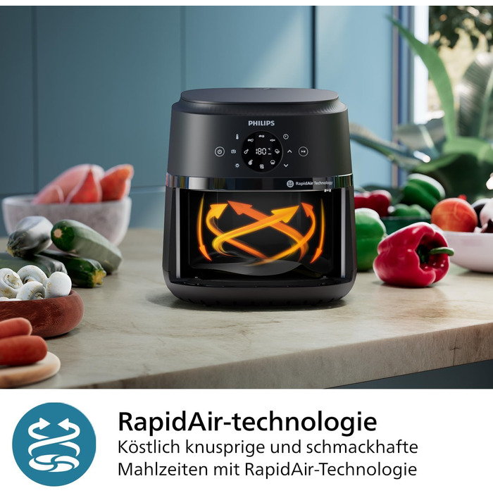 Philips Airfryer 2000 Series 4.2L - Digital Touchscreen, 13 Cooking Functions, 9 Preset Functions, Up to 90% Less Fat with RapidAir Technology, 1500W Power, Black (NA229/00) 4.1L - No Window