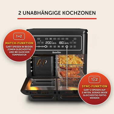 Breville Halo Flexi Hot Air Fryer | Digital Dual Chamber Air Fryer | 11L Air Fryer: For more than 10 people | Frying, Baking, Grilling, Roasting, Toasting, Reheating | 2400 W [VDF130X] 11L (Dual Flexi)