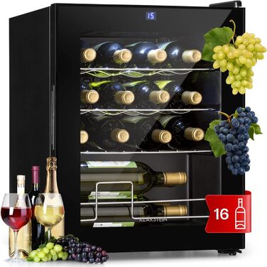 Klarstein Wine Cooler Fridge - 16 Bottle, 42L Compact Wine Refrigerator with Glass Door - Indoor/Outdoor Use - 5-18°C Temperature Range - Black
