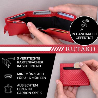 Слімий гаманець RUTAKO з RFID-захистом для чоловіків та жінок, компактний картхолдер з відділенням для монет, Carbon Red