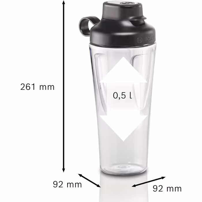 Bosch VitaPower Series 2 Stand Mixer MMB2111T, Mini Highspeed Mixer, up to 40,000 rpm, 450 W, silver & Bosch ToGo Bottle MMZBT01B, Smoothie ToGo Bottle 0.6 L, shatterproof, robust Silver / White Bundle with ToGo Bottle