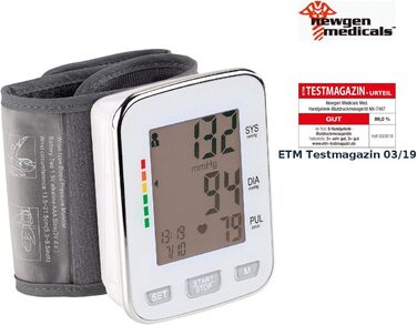 Тонометр на зап'ясті Newgen Medicals: медичний, великий дисплей, 2x 60 місця для пам'яті