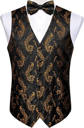 Чоловічий комплект Dibangu з шовку, візерунок павич, жилет та краватка, метелик-трансформер, формальний жилет для весілля, вечірки, 6 шт. Чорний, золотий