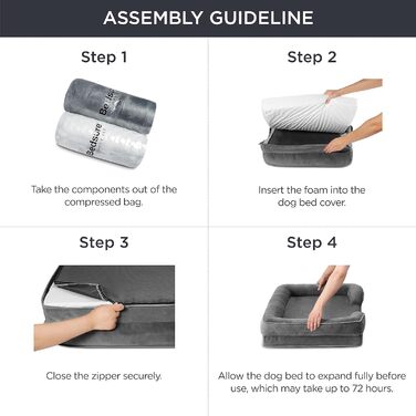 Ортопедичне ліжко для собак BEDSURE - 89x63 см. Зручне ліжко-софа для собак середніх порід з ергономним пінопластом, миється, не слизьке, сірого кольору (71x58x17 см)