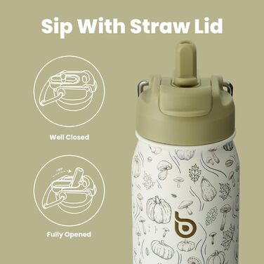 BOTTLE BOTTLE Stainless Steel Water Bottle 24oz (709ml) with Straw Handle and Pill Compartment for Outdoor School, Insulated Sports Bottle (Pumpkin)