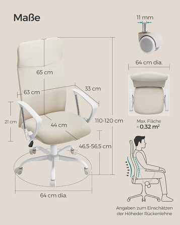 Крісло офісне SONGMICS, ергономічне, регульоване, до 20 кг, Cappuccinobeige