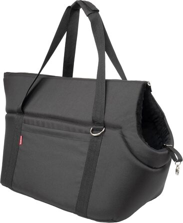 Сумка-переноска для собак та котів | Сумка на плече для тварин з гумкою та карабіном | до 15 кг | Матеріал: штучний замш (вельвет) | Розмір: L | Чорний колір (52 x 35 x 39 см)