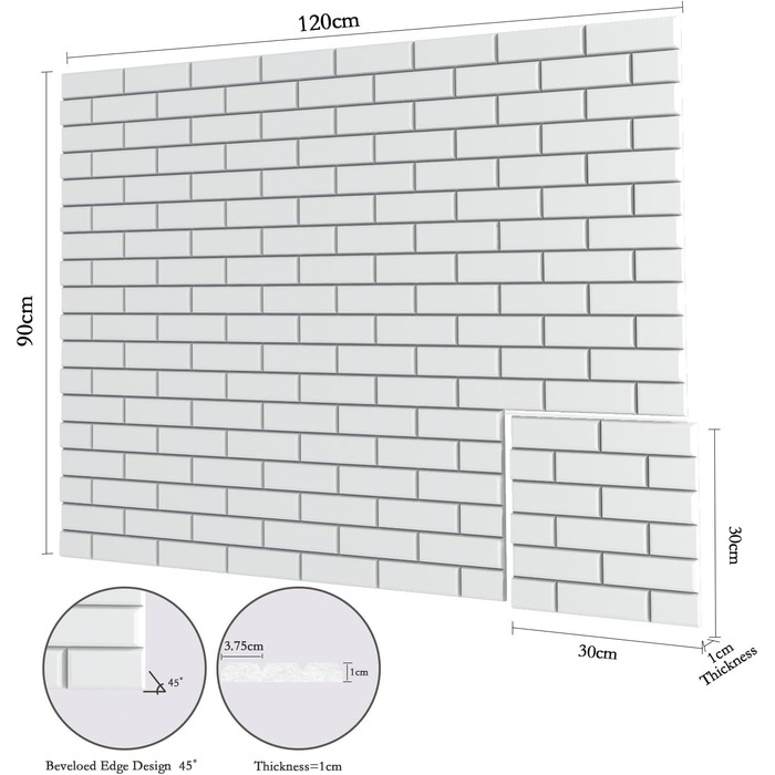 Акустичні панелі JBER самоклеючі для звукоізоляції, шумопоглинаючі стінні панелі «цеглина» для студії, офісу та дому, 30 x 30 x 1 см, білі, 12 шт.