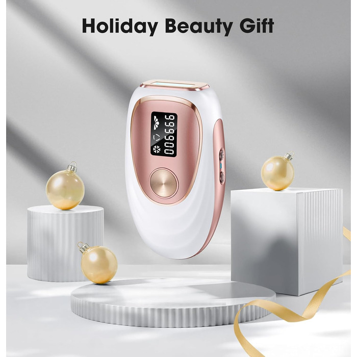 Пристрій для епіляції IPL Haarlosy з охолодженням, 5 рівнів потужності, 999 900 імпульсів, для жінок та чоловіків, обличчя, під пазухами, ноги, тіло (білий, рожеве золото)