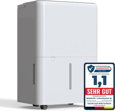 Електричний осушувач повітря Newentor 12L для підвалу та приміщень 25м², 35dB, з гофрованим шлангом 1м, таймер, фільтр, 10 років гарантії, 12л/день