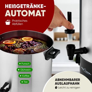 ProfiCook® Hot Beverage Machine with 7L Tank Capacity | Mulled Wine Cooker with High-Quality Stainless Steel Housing | for Heating and Keeping Warm | Punch Cooker for Mulled Wine, Tea & Coffee | PC-HGA 1196 (Black-stainless steel 32l)