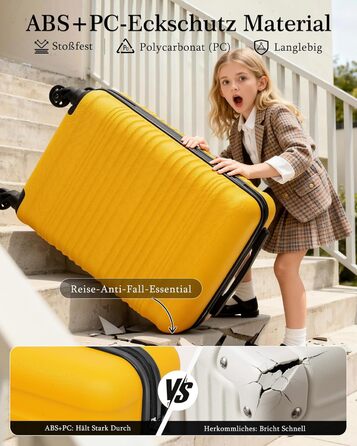 Набір валіз COOLIFE для ручної поклажі (55x35x20cm + 40x25x20cm) з TSA замком, 4 колеса, ABS, жовто-чорний колір