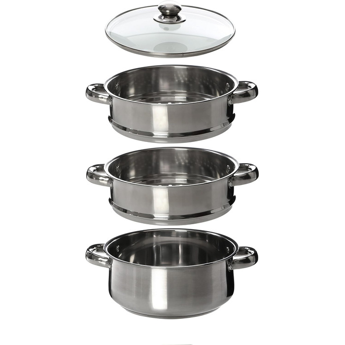Паровар Premier Housewares з нержавіючої сталі, скляною кришкою, 28 x 22 x 25 см, сріблястий