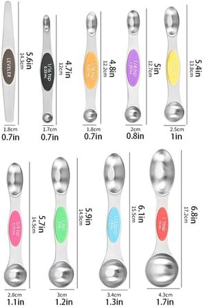 9-Piece Magnetic Double-Head Measuring Spoon Set and Colored Measuring Cups/Spoons for Precise Baking and Cooking (Colored)