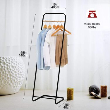 Clothes Rack, Stable Coat Rack, Slim Coat Rack, Metal Coat Rack for Bedroom, L16 x B16 x H55 Inches, Black…