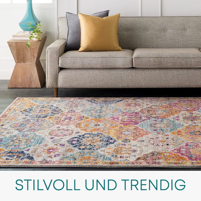 Килим Livabliss Sicily Vintage - 120x170 см, вітальня, їдальня, спальня, етно-стиль, колір: блакитний, гірчичний, чорний, сірий