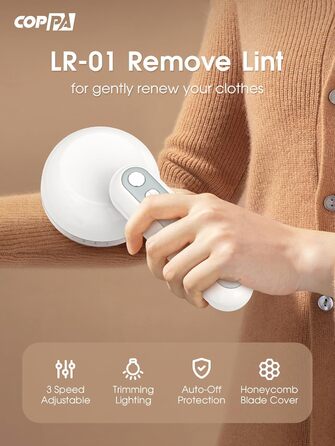 Електричний видальник ворсу COPPA з 6 лезами, 3 швидкості, перезаряджається, для одягу, з індикатором заряду