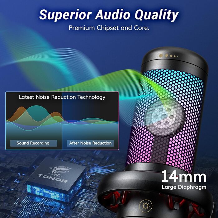 Мікрофон геймерський TONOR TC310 USB для ПК, PS4/5 з RGB підсвіткою та тримачем