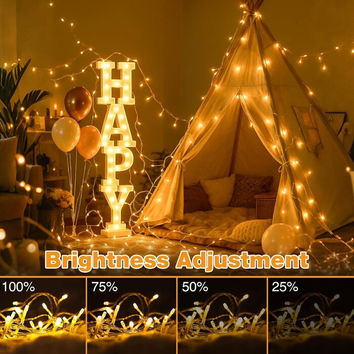 Льонокотова гірлянда світлодіодна 20 метрів, 200 LED, зовнішня, з пультом, таймер, IP65, тепле біле світло, для декору саду, ялинки, балкону, кімнати