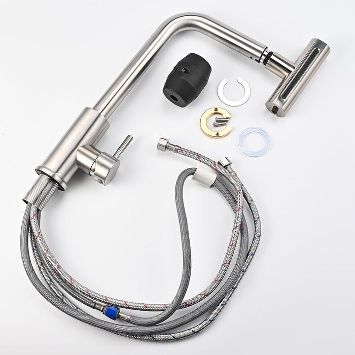 Кран кухонний висувний Cieex, 360° поворот, 4 режими, з душем, нержавіюча сталь, сріблястий