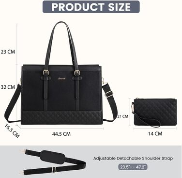 Сумка для ноутбука LOVEVOOK жіноча, робоча сумка для вчительки, ділова сумка середнього розміру 17.3 дюйми, чорна